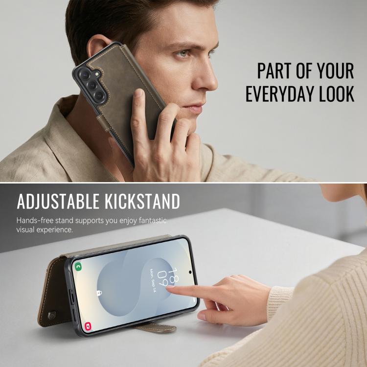 For Samsung Galaxy S26 5G AutSpace A15 Retro Magnetic Clasp Vegan Leather Phone Case