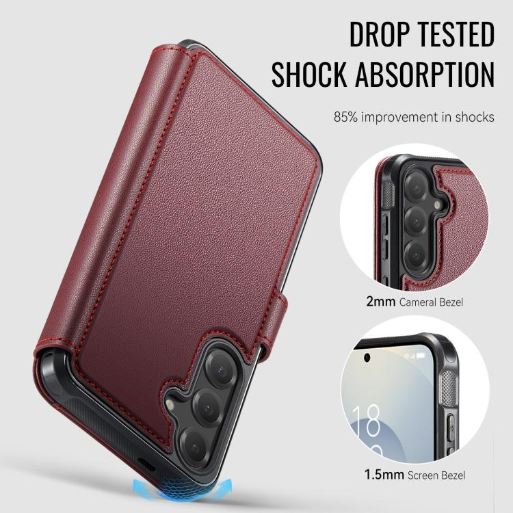 For Samsung Galaxy S26 5G AutSpace A15 Retro Magnetic Clasp Vegan Leather Phone Case