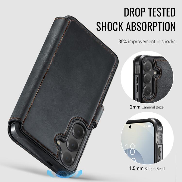 For Samsung Galaxy S25 / S24 5G AutSpace A15 Retro Magnetic Clasp Vegan Leather Phone Case