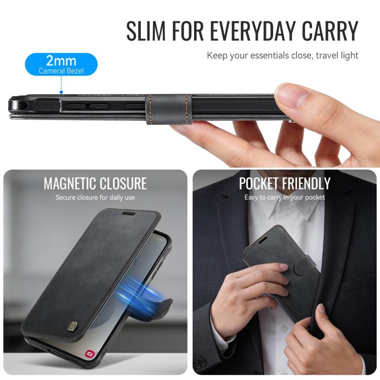 For Samsung Galaxy S25 / S24 5G AutSpace A15 Retro Magnetic Clasp Vegan Leather Phone Case