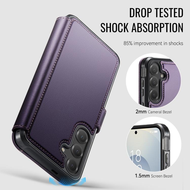 For Samsung Galaxy S25 / S24 5G AutSpace A15 Retro Magnetic Clasp Vegan Leather Phone Case