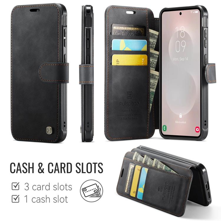 For Samsung Galaxy S25 Edge 5G AutSpace A15 Retro Magnetic Clasp Vegan Leather Phone Case
