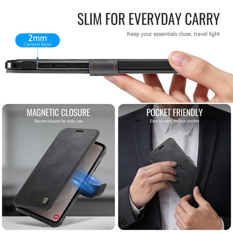 For Samsung Galaxy S25 Edge 5G AutSpace A15 Retro Magnetic Clasp Vegan Leather Phone Case