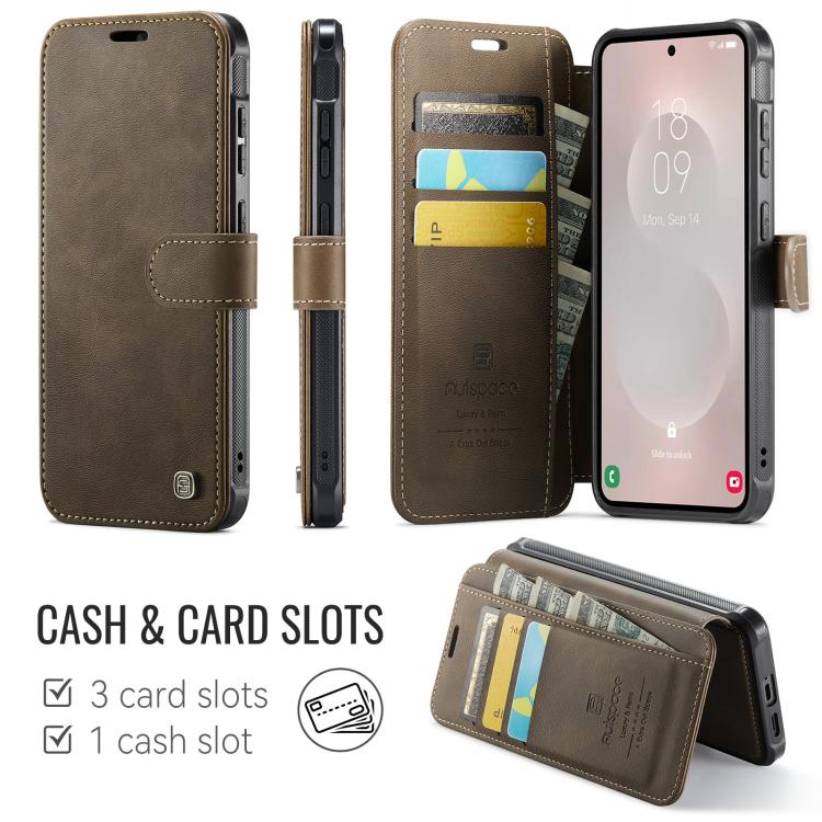 For Samsung Galaxy S25 Edge 5G AutSpace A15 Retro Magnetic Clasp Vegan Leather Phone Case