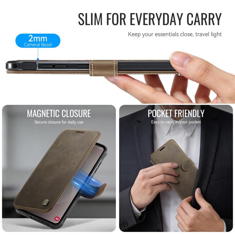 For Samsung Galaxy S25 Edge 5G AutSpace A15 Retro Magnetic Clasp Vegan Leather Phone Case