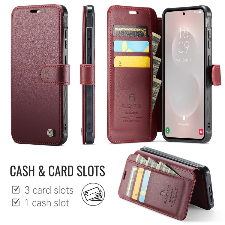 For Samsung Galaxy S25 Edge 5G AutSpace A15 Retro Magnetic Clasp Vegan Leather Phone Case