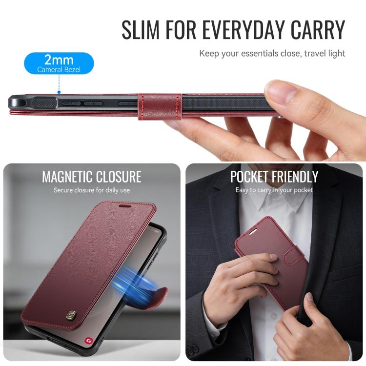 For Samsung Galaxy S25 Edge 5G AutSpace A15 Retro Magnetic Clasp Vegan Leather Phone Case