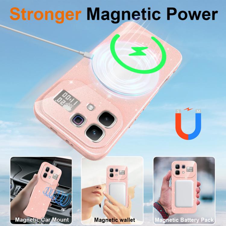 For Infinix Note 60 / 60 Pro 5G Fine Hole Glossy Glitter Magnetic TPU Phone Case with Same Color Hand Strap