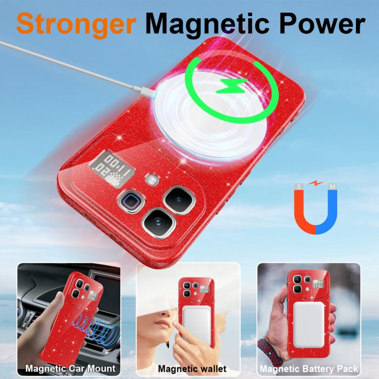 For Infinix Note 60 / 60 Pro 5G Fine Hole Glossy Glitter Magnetic TPU Phone Case with Same Color Hand Strap