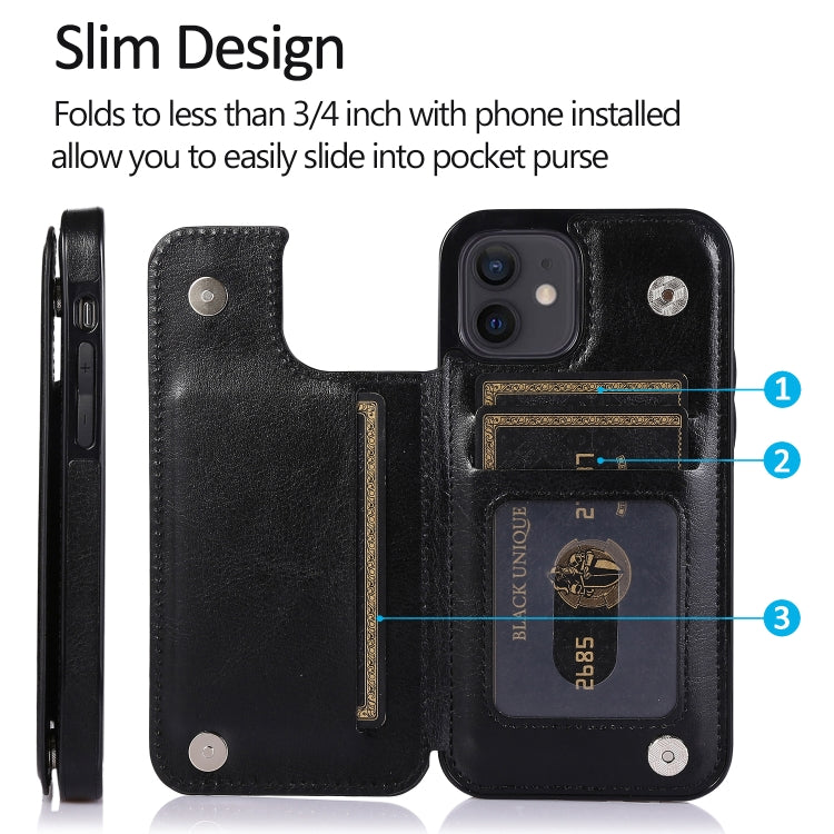 For iPhone 12 mini Shockproof PU + TPU Leather Case with Card Slots & Holder & Photo Frame & Wallet