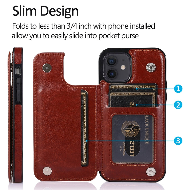 For iPhone 12 mini Shockproof PU + TPU Leather Case with Card Slots & Holder & Photo Frame & Wallet