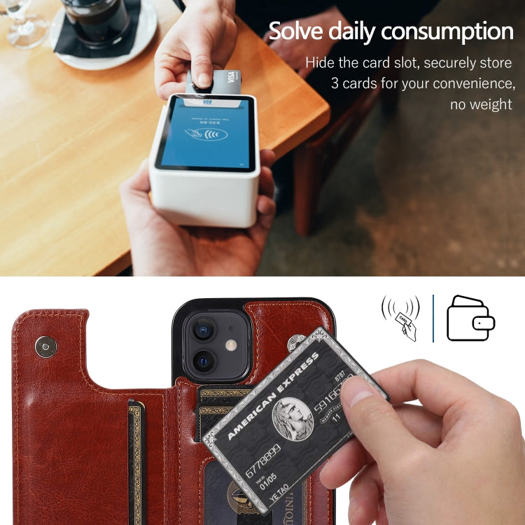 For iPhone 12 mini Shockproof PU + TPU Leather Case with Card Slots & Holder & Photo Frame & Wallet