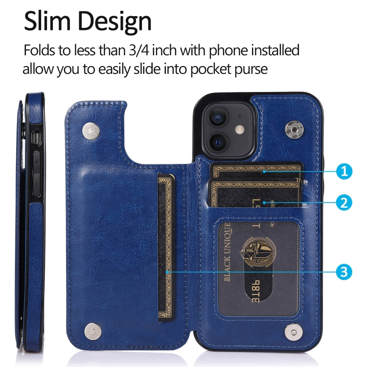 For iPhone 12 mini Shockproof PU + TPU Leather Case with Card Slots & Holder & Photo Frame & Wallet