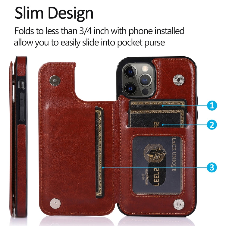 For iPhone 12 / 12 Pro Shockproof PU + TPU Leather Case with Card Slots & Holder & Photo Frame & Wallet