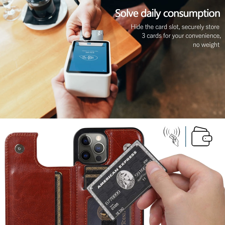 For iPhone 12 / 12 Pro Shockproof PU + TPU Leather Case with Card Slots & Holder & Photo Frame & Wallet