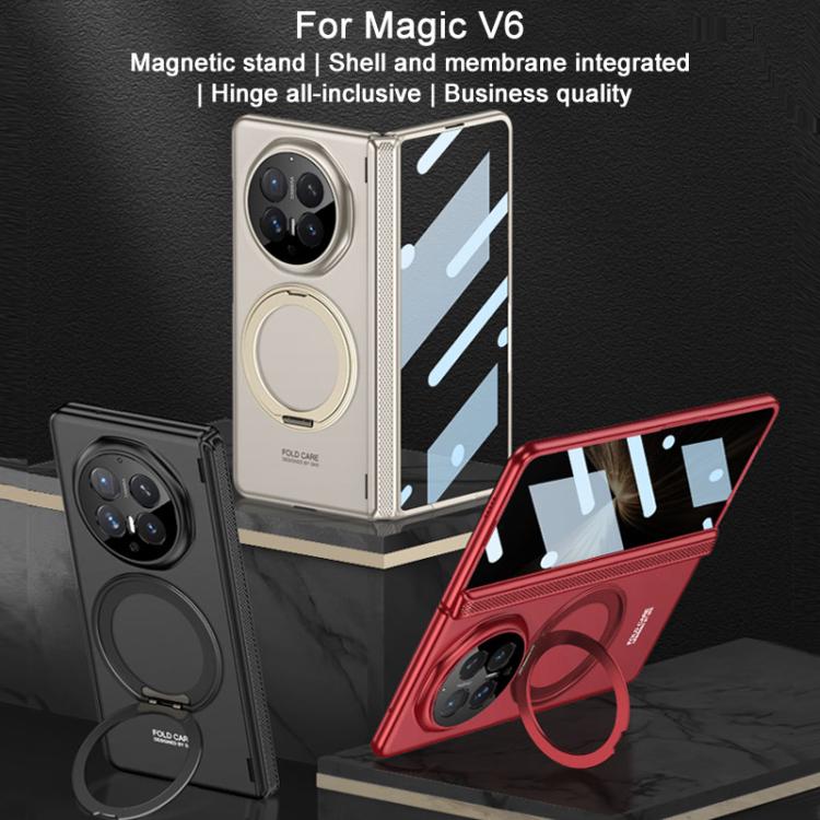 For Honor Magic V6 GKK HD Integrated Magnetic Folding Hinge All-Inclusive Phone Case with Rotating Bracket