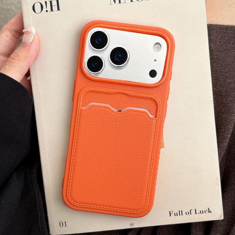 For iPhone 17 Pro Solid Color Lychee Texture Card Slot TPU Phone Case