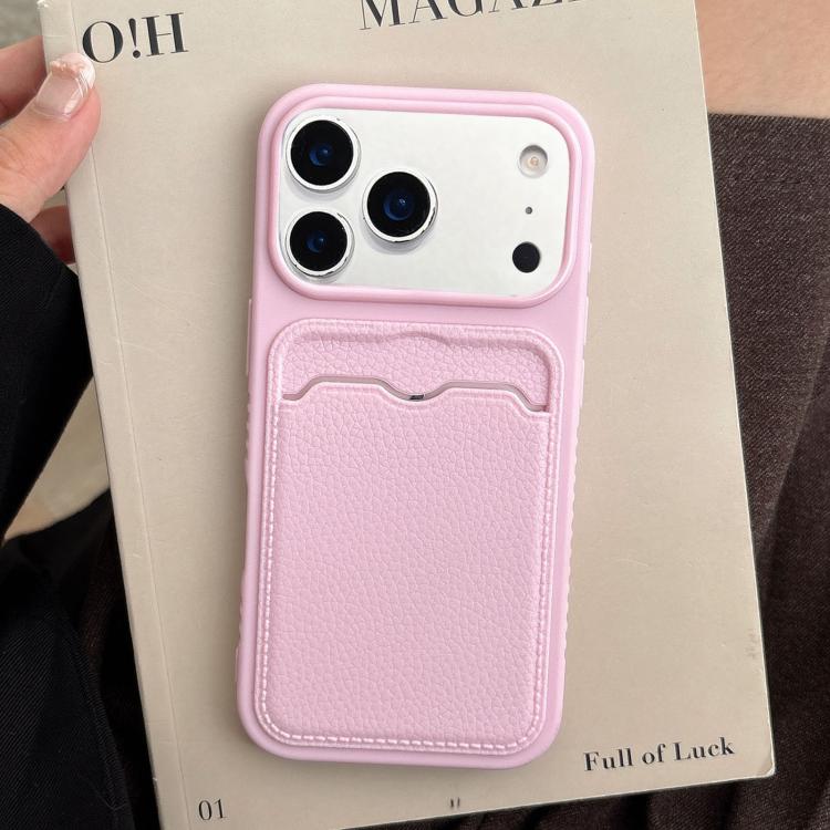 For iPhone 17 Pro Solid Color Lychee Texture Card Slot TPU Phone Case