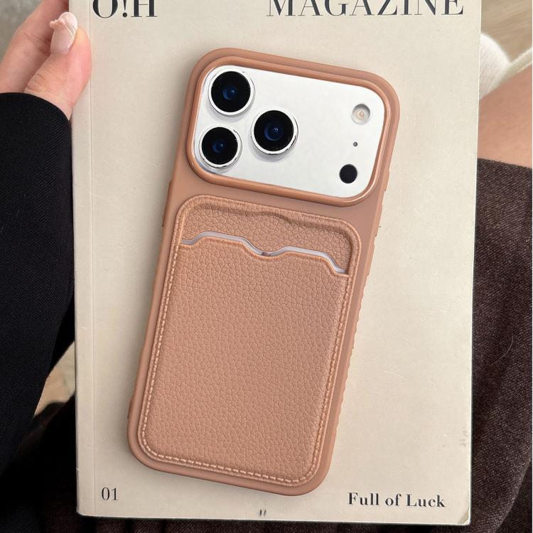 For iPhone 17 Pro Solid Color Lychee Texture Card Slot TPU Phone Case