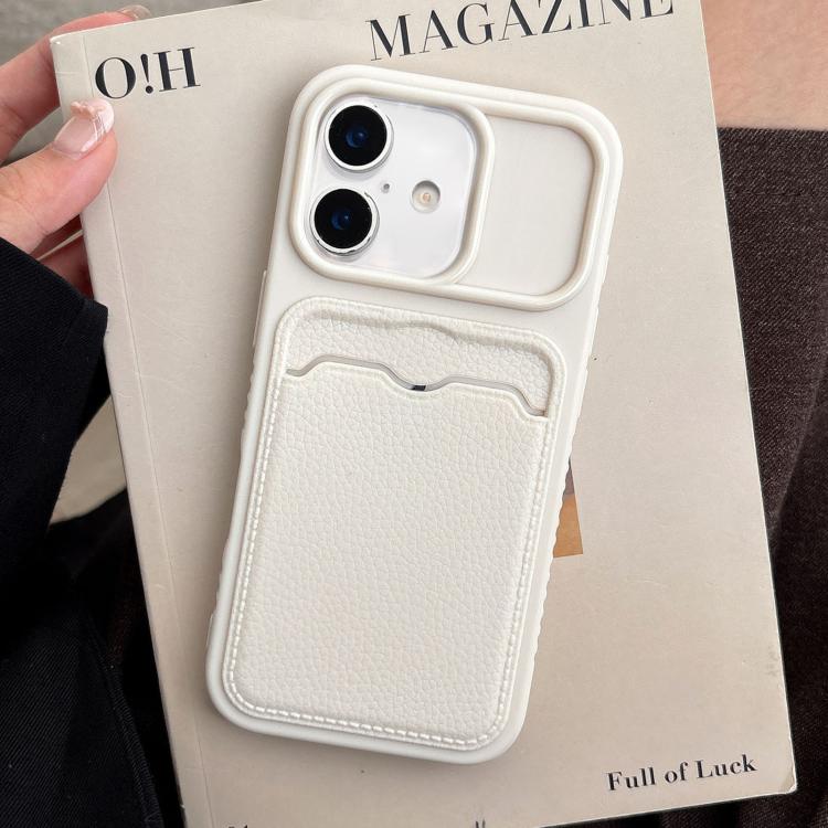 For iPhone 17 Solid Color Lychee Texture Card Slot TPU Phone Case