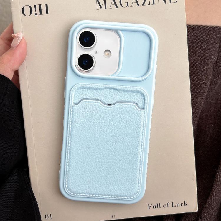 For iPhone 17 Solid Color Lychee Texture Card Slot TPU Phone Case