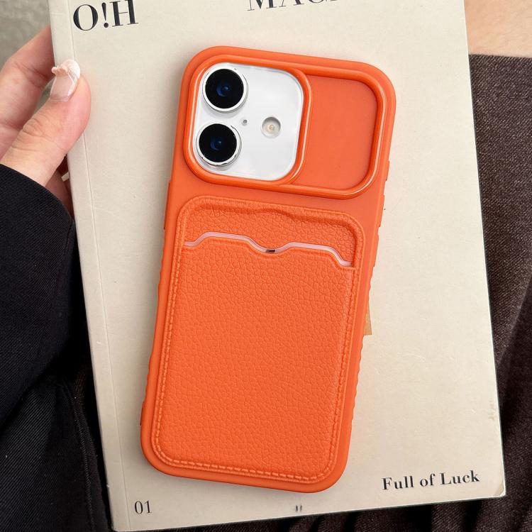 For iPhone 17 Solid Color Lychee Texture Card Slot TPU Phone Case