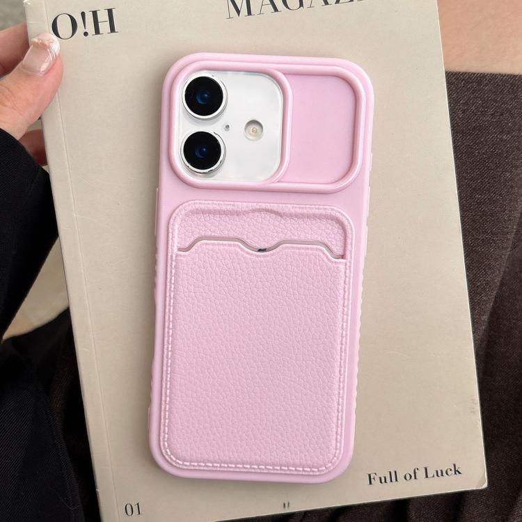 For iPhone 17 Solid Color Lychee Texture Card Slot TPU Phone Case