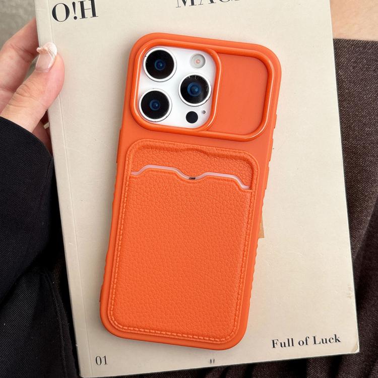 For iPhone 16 Pro Solid Color Lychee Texture Card Slot TPU Phone Case