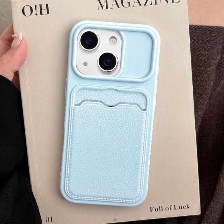 For iPhone 15 Plus Solid Color Lychee Texture Card Slot TPU Phone Case