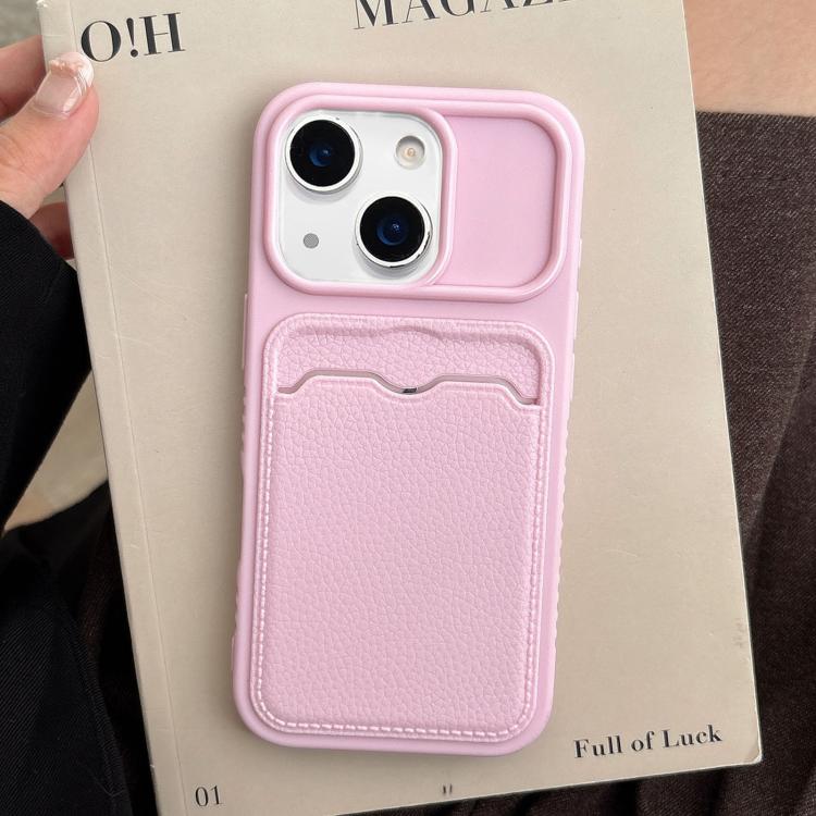 For iPhone 15 Plus Solid Color Lychee Texture Card Slot TPU Phone Case