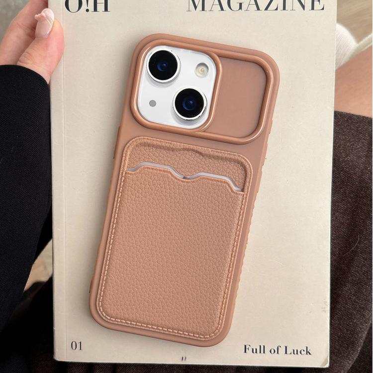 For iPhone 14 Plus Solid Color Lychee Texture Card Slot TPU Phone Case