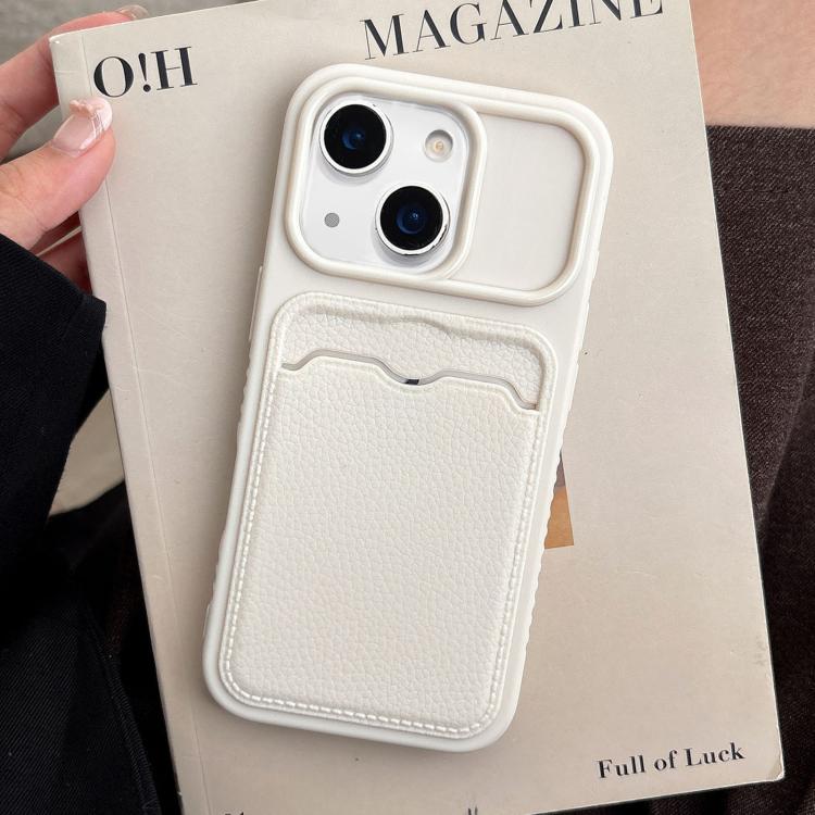 For iPhone 14 Solid Color Lychee Texture Card Slot TPU Phone Case
