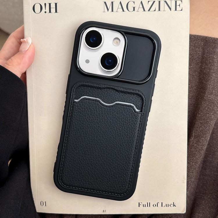 For iPhone 14 Solid Color Lychee Texture Card Slot TPU Phone Case