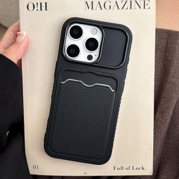 For iPhone 14 Pro Solid Color Lychee Texture Card Slot TPU Phone Case