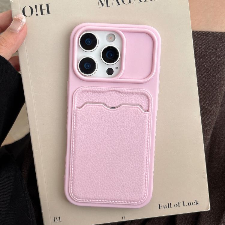 For iPhone 14 Pro Max Solid Color Lychee Texture Card Slot TPU Phone Case