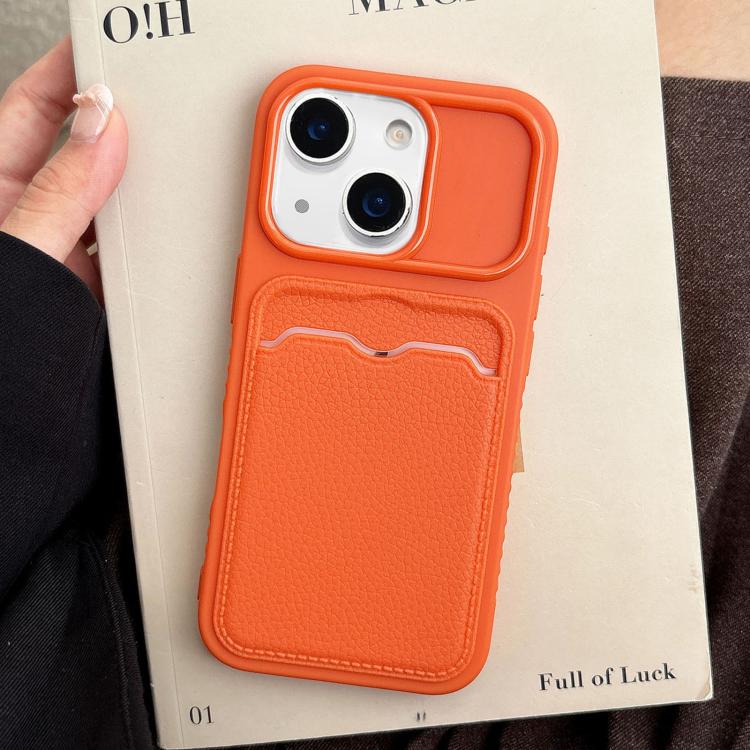 For iPhone 13 Solid Color Lychee Texture Card Slot TPU Phone Case