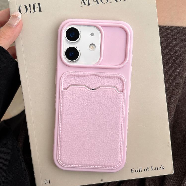 For iPhone 12 Solid Color Lychee Texture Card Slot TPU Phone Case