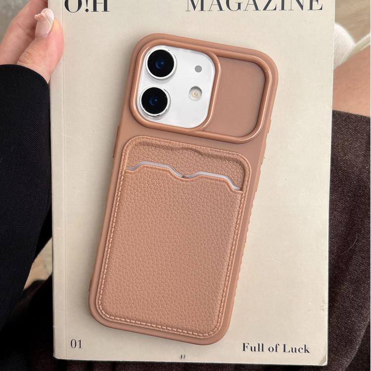 For iPhone 12 Solid Color Lychee Texture Card Slot TPU Phone Case