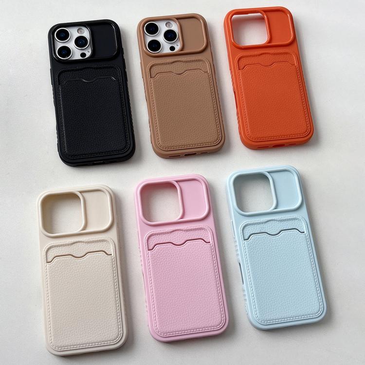 For iPhone 14 Plus Solid Color Lychee Texture Card Slot TPU Phone Case