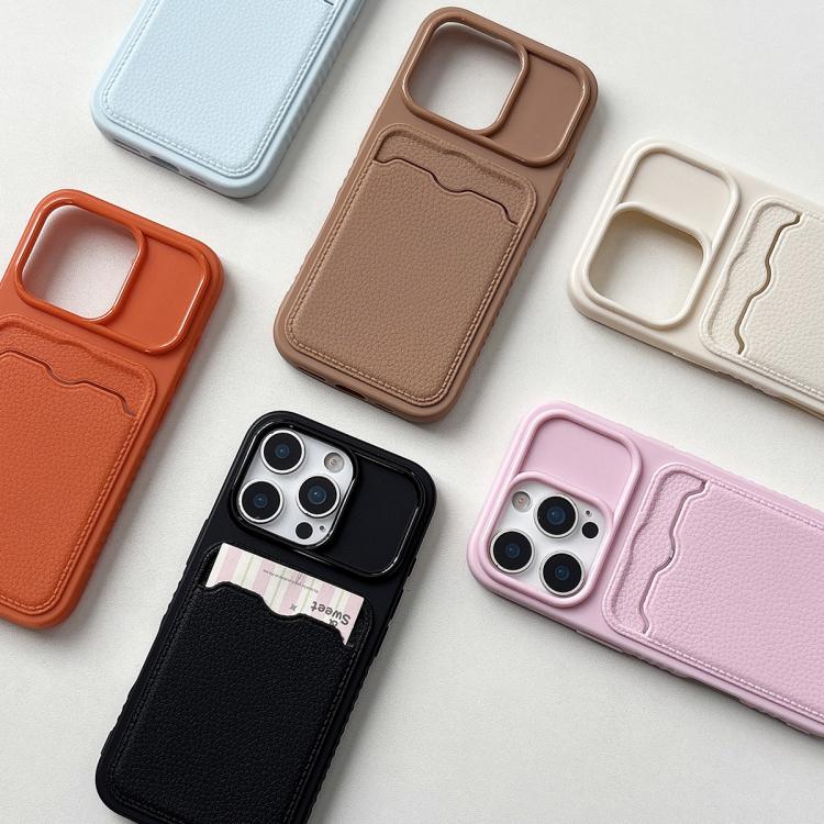 For iPhone 17 Pro Solid Color Lychee Texture Card Slot TPU Phone Case