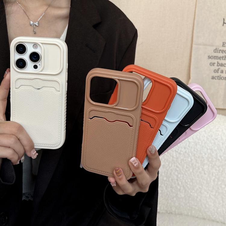 For iPhone 12 Pro Solid Color Lychee Texture Card Slot TPU Phone Case