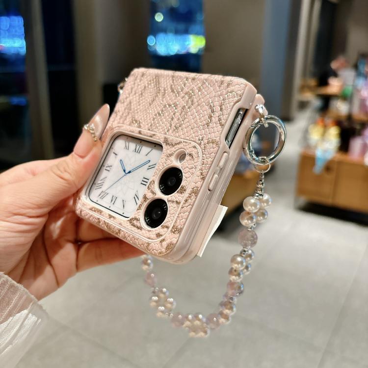 For Huawei nova Flip Scale Texture Side Buckle Shockproof Phone Case with Bracelet - Pink