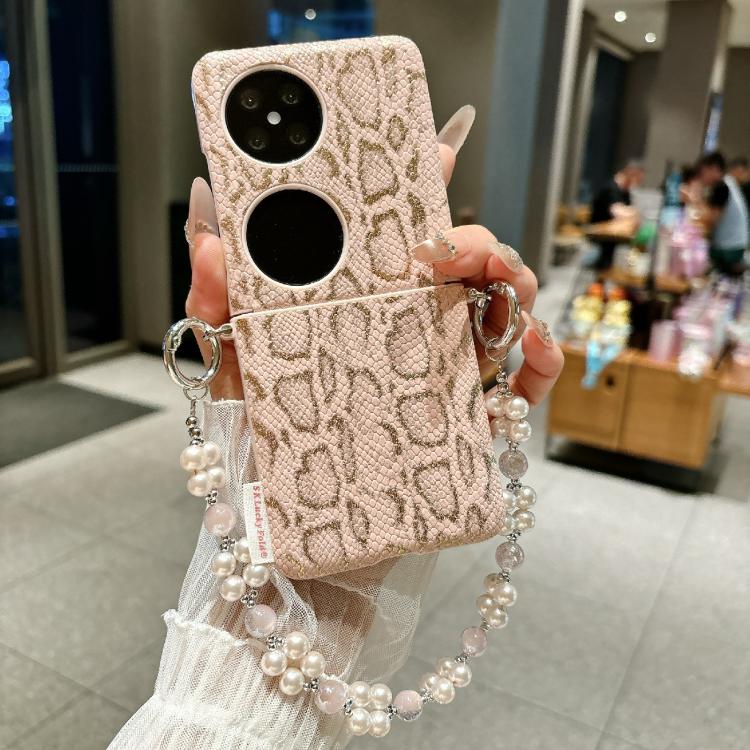 For Huawei Pocket 2 Scale Texture Side Buckle Shockproof Phone Case with Bracelet - Pink