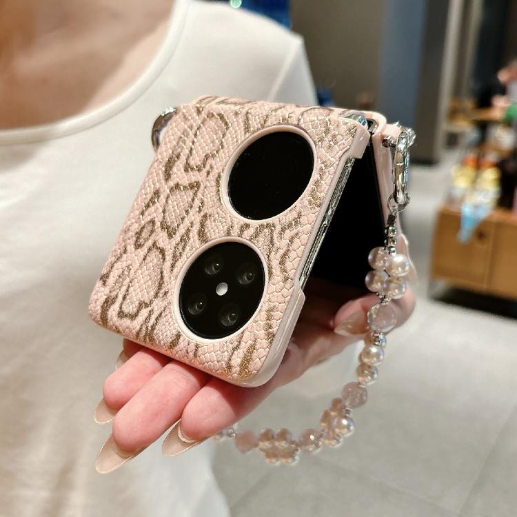 For Huawei Pocket 2 Scale Texture Side Buckle Shockproof Phone Case with Bracelet - Pink