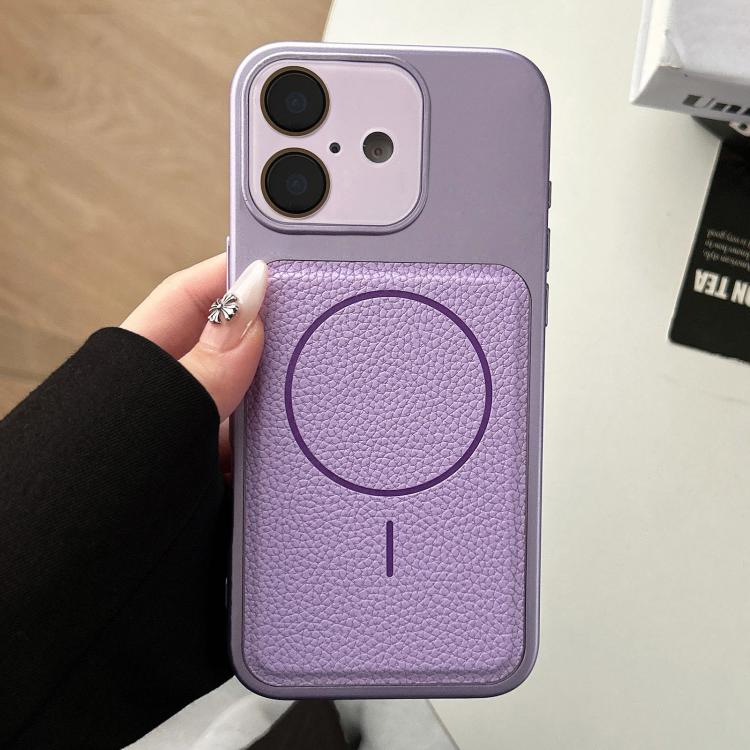 For iPhone 16 Transforms Into 17 Lychee Leather Textured Magnetic TPU Phone Case