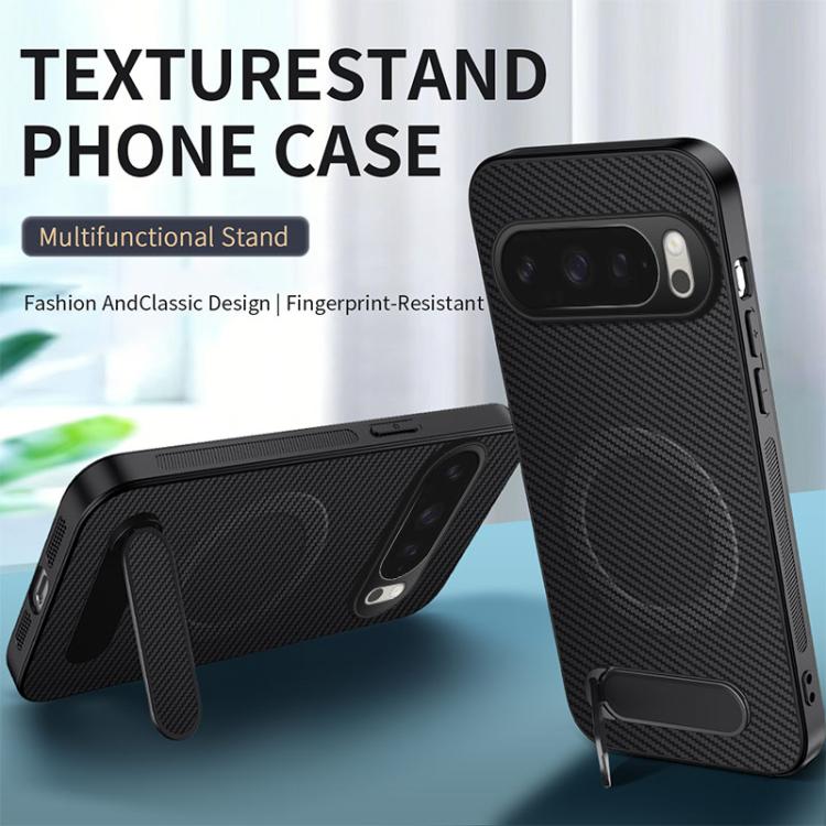 For Google Pixel 10 WANLONFENG Kickstand Carbon Fiber Texture Magnetic Phone Case
