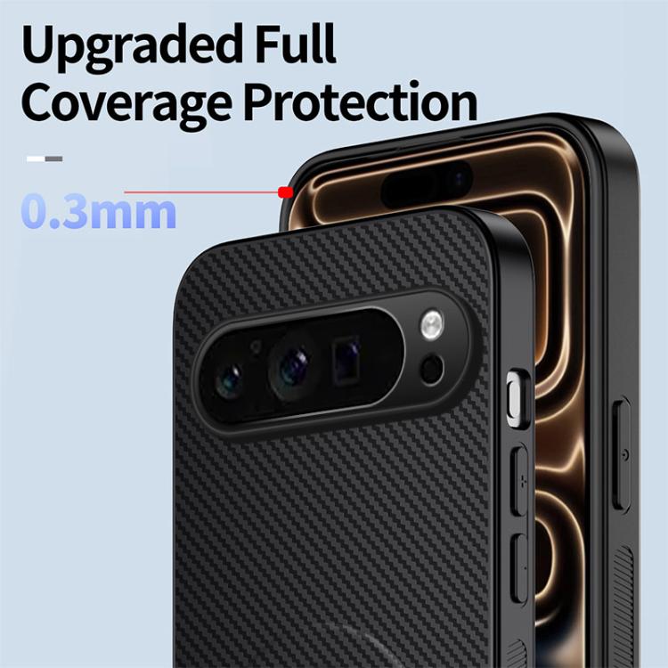 For Google Pixel 9 Pro XL WANLONFENG Kickstand Carbon Fiber Texture Magnetic Phone Case