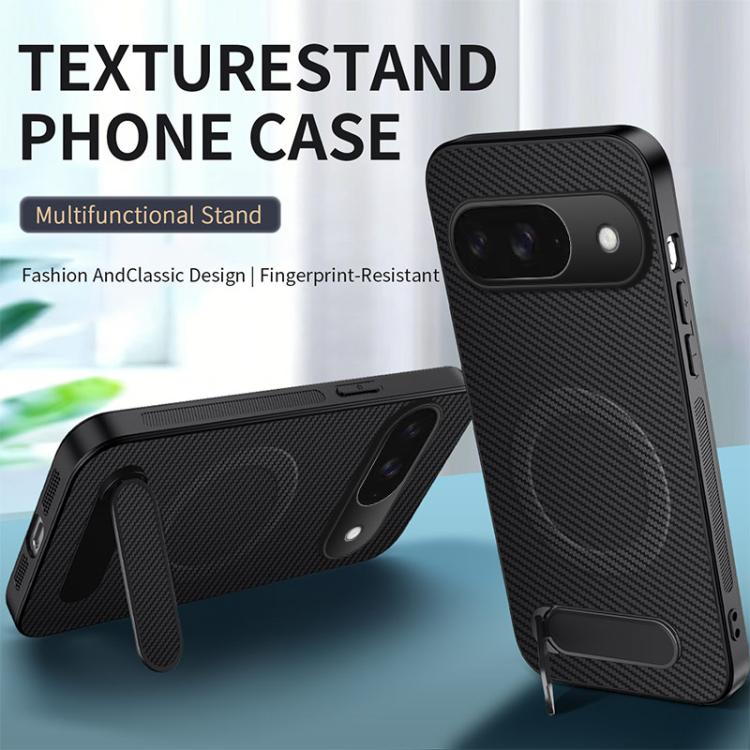 For Google Pixel 9 WANLONFENG Kickstand Carbon Fiber Texture Magnetic Phone Case