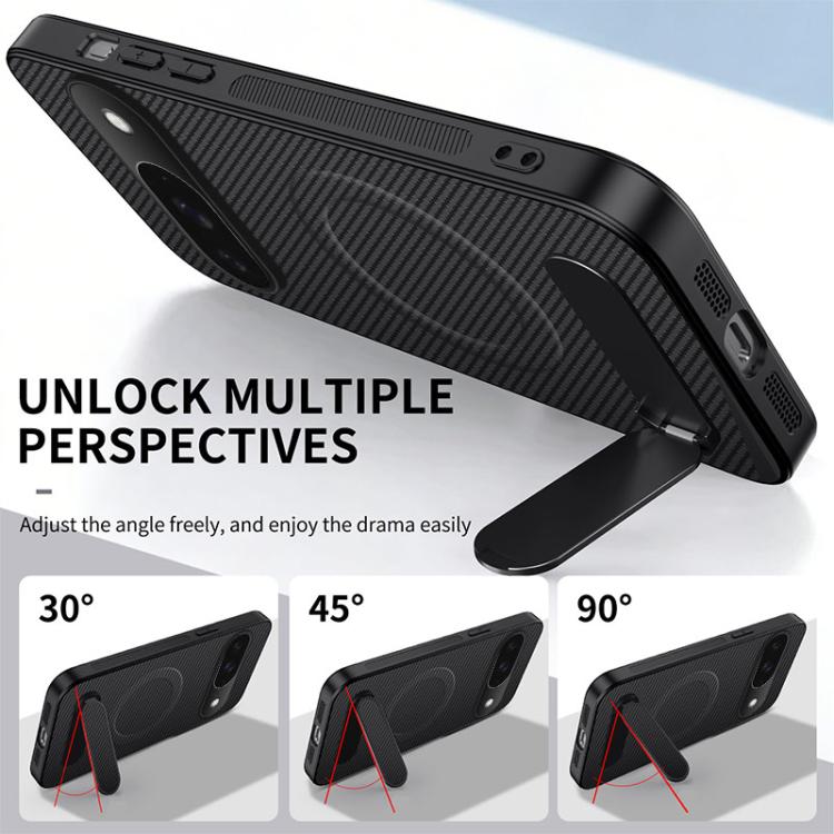 For Google Pixel 9 WANLONFENG Kickstand Carbon Fiber Texture Magnetic Phone Case