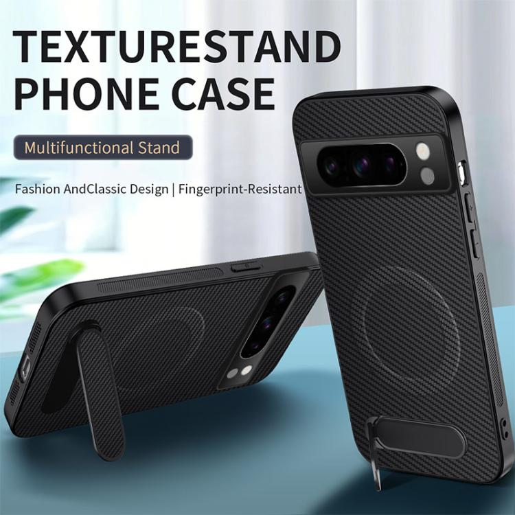For Google Pixel 8 Pro WANLONFENG Kickstand Carbon Fiber Texture Magnetic Phone Case